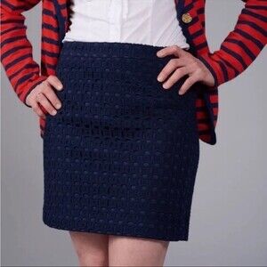 J. Crew Navy Blue Eyelet Mini Skirt, Size 2
